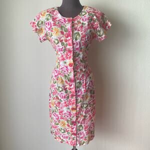 La Belle sz S pink Floral milkmaid VTG‎ prarie mini dress